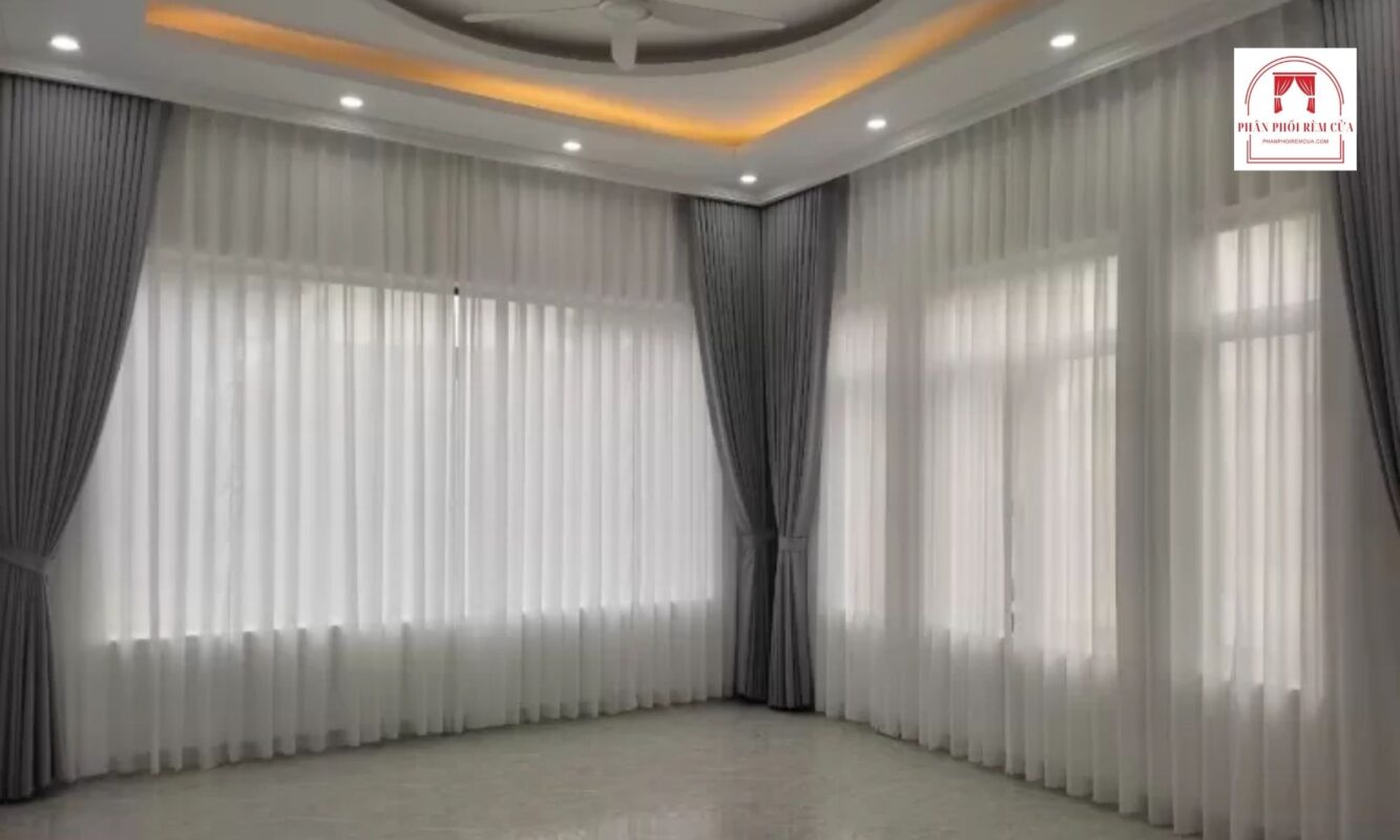 Rèm vải 2 lớp màu xám ghi hiện đại, thanh lịch