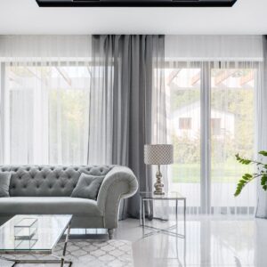 Bảo quản rèm vải 2 lớp màu xám ghi