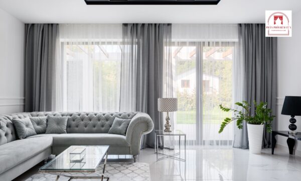 Bảo quản rèm vải 2 lớp màu xám ghi