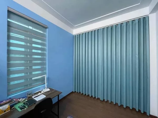 Rèm cửa sổ phòng ngủ- rèm vải xanh