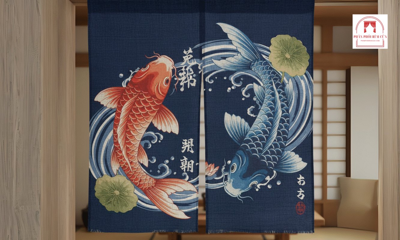 Từ cá chép Koi mang lại may mắn đến hoa anh đào tượng trưng cho sự khởi đầu mới, mỗi họa tiết trên rèm noren đều kể một câu chuyện riêng.