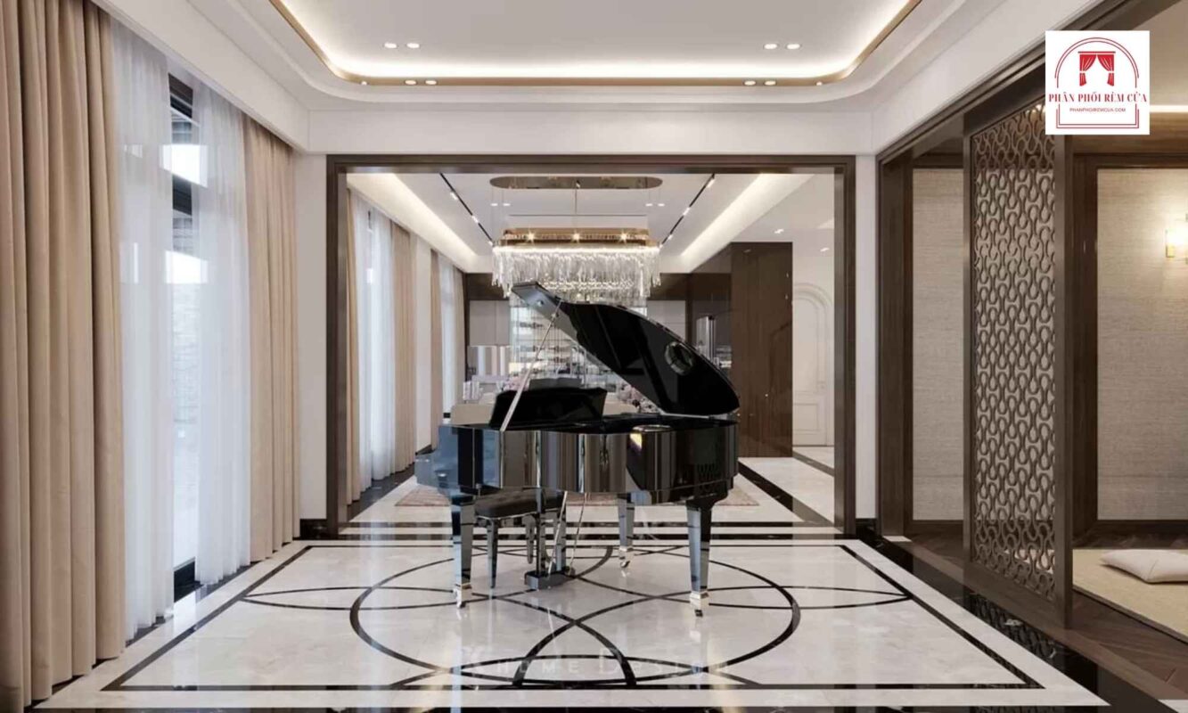Rèm vải 2 lớp phù hợp với khung cửa lớn của biệt thự và villa - rèm cho phòng khách